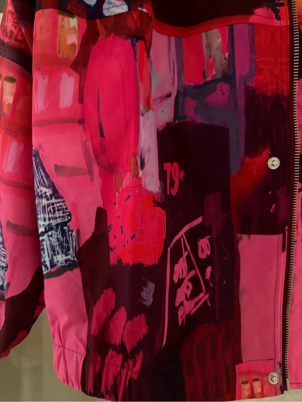 YLLW Women's Abstract Print Pink & Red Lightweight Jacket